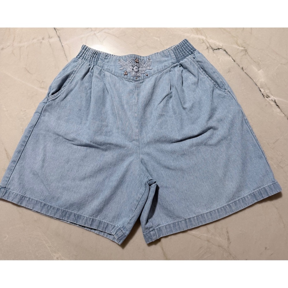 Jaclyn Smith Vintage High Waisted Denim Shorts Light Wash Embroidered Cottage Lg